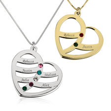 Name and Birthstone Heart Necklace for Mom