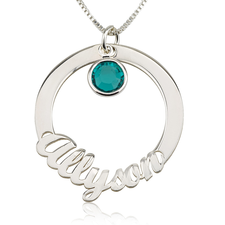 Circle Name Necklace With Birthstone