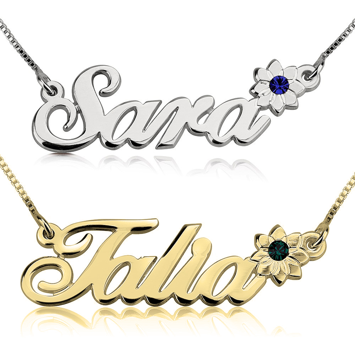 Birthstone Flower Name Necklace
