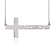 Cut Out Sideways Name Cross Necklace