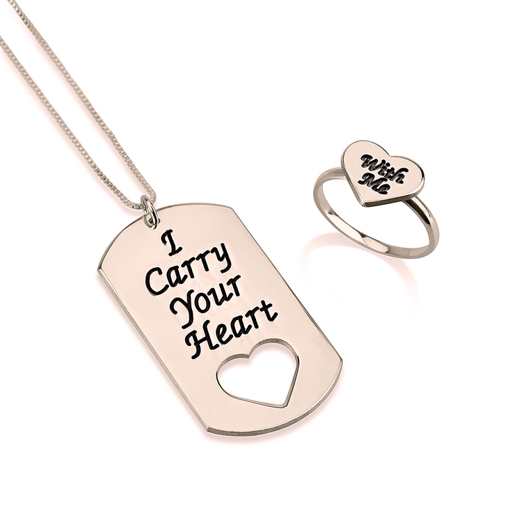 Carry Your Heart with Me Dog Tag and Ring Set